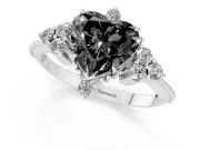 Heart-Shaped Cluster Engagement Ring Setting for a Black Center | Beaded Edges | Sterling Silver