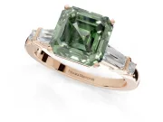 Asscher Cut Tapered Baguette Engagement Ring Setting for a Fancy Green Lab-Grown Diamond | Rose Gold
