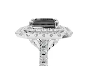 Fancy Black Radiant Cut Lab-Grown Diamond Double Halo Statement Ring Set in Sterling Silver with Pavé Band