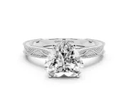 Heart Cut Diamond Solitaire Milgrain Engraved Band Set in Platinum with Prong Setting