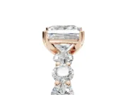 Princess Cut Side Stone Engagement Ring Setting | Scalloped Prong Accents | Rose Gold
