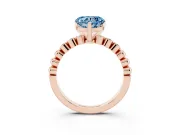 Fancy Blue Heart Cut Diamond Solitaire Engagement Ring Set in Rose gold with Bezel Accents on Beaded Band