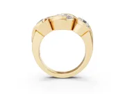 Round Cut Diamond Three-Stone Wave Ring Set in Yellow gold with Bezel Setting