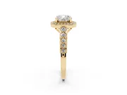 Cushion Cut Milgrain Halo Engagement Ring Setting | Graduated Bezel Accents | Yellow Gold