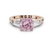 Cushion Cut Tapered Baguette Engagement Ring Setting for a Fancy Pink Lab-Grown Diamond | Rose Gold