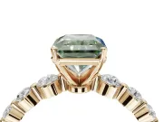 Radiant Cut Graduated Side Stone Engagement Ring Setting for a Fancy Green Lab-Grown Diamond | Yellow Gold