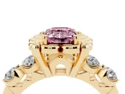 Emerald Cut Floral Engagement Ring Setting for a Fancy Pink Lab-Grown Diamond | Petal Frame | Yellow Gold
