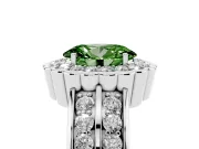 Fancy Green Oval Cut Diamond Scalloped Halo Ring Set in White gold with Pavé Split Shank