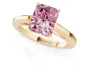 Fancy Pink Radiant Cut Diamond Solitaire Ring Set in Yellow gold with Prong Setting and Classic Band