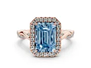 Emerald Cut Twist Halo Engagement Ring Setting for a Fancy Blue Lab-Grown Diamond | Rose Gold