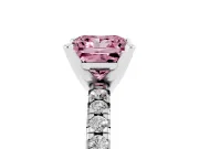 Fancy Pink Princess Cut Diamond Solitaire Pavé Engagement Ring Set in Silver with Round Band and Prong Setting