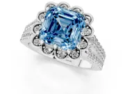 Asscher Cut Floral Halo Engagement Ring Setting for a Fancy Blue Lab-Grown Diamond | Pavé Split Shank | Sterling Silver