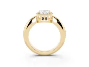 Oval Cut Diamond Halo Engagement Ring Set in Yellow gold with Plain Split Shank and Prong Setting