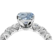 Cushion Cut Side Stone Engagement Ring Setting for a Fancy Blue Lab-Grown Diamond | Scalloped Prong Accents | Platinum