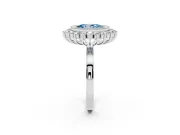 Fancy Blue Oval Cut Diamond Halo Ring Set in Platinum with Milgrain Edge and Round Prong Setting