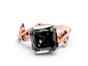 Asscher Cut Twisted Bypass Engagement Ring Setting for a Black Center | Accented Leaves | Rose Gold