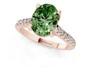 Oval Hidden Halo Pave Engagement Ring Setting for a Fancy Green Lab-Grown Diamond | Claw Prongs | Rose Gold