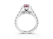 Fancy Pink Emerald Cut Diamond Classic Solitaire Ring Set in White gold with Pavé Band and Prong Setting