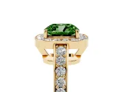 Fancy Green Cushion Cut Diamond Halo Pavé Engagement Ring Set in Yellow gold with Bezel Setting