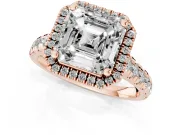 Asscher Cut Halo Engagement Ring Setting | Shared Prong Shoulders | Rose Gold