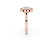 Emerald Cut Vintage Milgrain Bezel Cluster Halo Engagement Ring Setting | Plain Band | Rose Gold