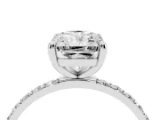 Radiant Cut Diamond Solitaire Ring Set in Platinum with Round Pavé Band and Prong Setting