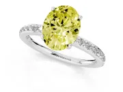 Fancy Yellow Oval Cut Diamond Pavé Band Ring Set in Silver with Prong-Set Center Stone