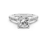 Cushion Cut Hidden Halo Pave Engagement Ring Setting | Claw Prongs | Platinum