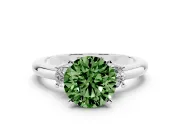 Fancy Green Three-Stone Round Cut Diamond Ring Set in White gold with Prong Setting and Plain Band