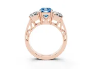Cushion Cut Three Stone Engagement Ring Setting for a Fancy Blue Lab-Grown Diamond | Beaded Shoulders | Rose Gold