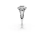 Emerald Cut Diamond Halo Split Shank Engagement Ring Set in Platinum with Prong-Held Center Stone