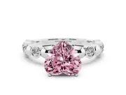 Fancy Pink Heart Cut Diamond Solitaire Ring Set in White gold with Bezel-Set Accents on Beaded Band and Prong Setting