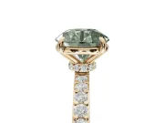 Round Hidden Halo Engagement Ring Setting for a Fancy Green Lab-Grown Diamond | Pavé Band | Yellow Gold