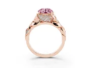 Fancy Pink Round Cut Diamond Leaf-Inspired Engagement Ring Set in Rose gold with Round Accents