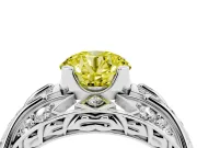 Round Art Deco Graduated Engagement Ring Setting for a Fancy Yellow Lab-Grown Diamond | Platinum