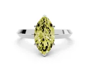 Fancy Yellow Marquise Cut Diamond Solitaire Engagement Ring Set in White gold with Flat Band and Prong Setting