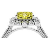 Fancy Yellow Princess Cut Diamond Halo Milgrain Pavé Ring Set in Platinum with Prong Setting