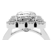 Asscher Cut Milgrain Cluster Halo Engagement Ring Setting | Plain Band | Sterling Silver