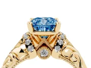 Cushion Cut Filigree Engagement Ring Setting for a Fancy Blue Lab-Grown Diamond | Yellow Gold