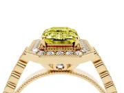 Emerald Cut Graduated Milgrain Halo Engagement Ring Setting for a Fancy Yellow Lab-Grown Diamond | Yellow Gold