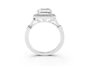 Asscher Cut Vintage Halo Engagement Ring Setting | Bezel Station Shoulders | White Gold