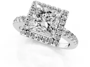 Princess Cut Diamond Pavé Band Halo Engagement Ring Set in Silver with Prong Setting