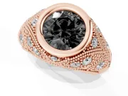 Round Vintage Bezel Engagement Ring Setting for a Black Center | Milgrain Band | Rose Gold