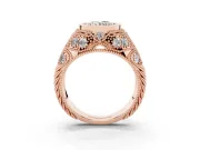 Round Vintage Bezel Engagement Ring Setting | Beaded Paisley Shoulders | Rose Gold
