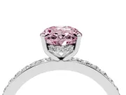 Fancy Pink Oval Cut Diamond Pavé Band Ring Set in White gold with Prong-Set Center Stone