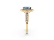Emerald Cut Graduated Milgrain Halo Engagement Ring Setting for a Fancy Blue Lab-Grown Diamond | Yellow Gold