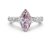 Marquise Side Stone Engagement Ring Setting for a Fancy Pink Lab-Grown Diamond | Scalloped Prong Accents | Platinum