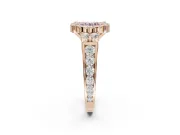 Round Halo Engagement Ring Setting for a Fancy Pink Lab-Grown Diamond | Side Clusters | Rose Gold