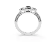 Pear-Shaped Vintage Three Stone Engagement Ring Setting for a Black Center | Graduated Milgrain Pavé | Sterling Silver