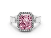 Radiant Cut Halo Engagement Ring Setting for a Fancy Pink Lab-Grown Diamond | Pavé Panel Shoulders | Platinum